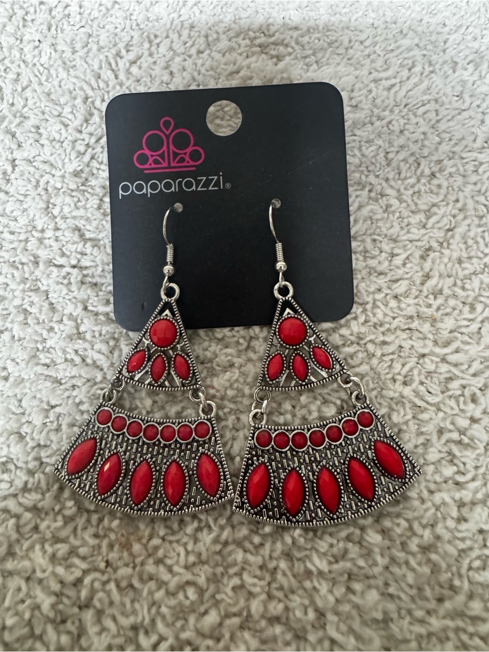 Paparazzi Red Boho Fan Statement Earrings